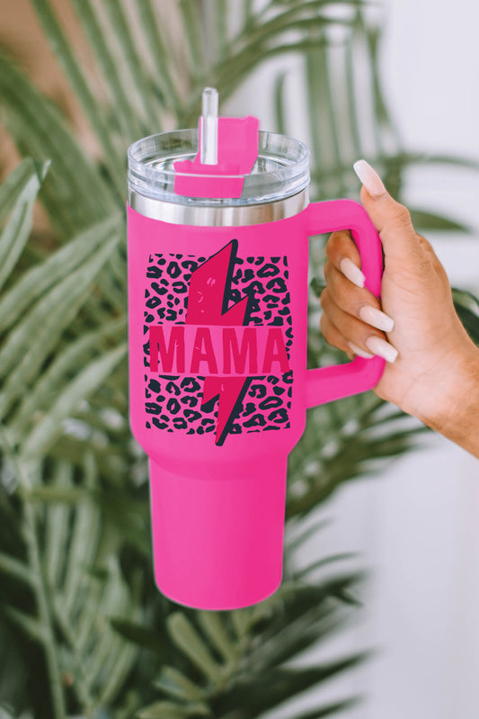 Rose Mama Lightning Leopard Print Straw Stainless Steel Insulated Cup 40oz