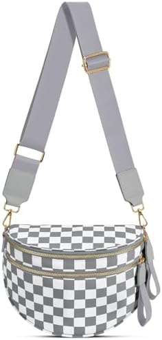 Checkered Nylon Crossbody Bag Bum Bag for Women Mom Large Checkered Fanny Packs with Adjustable Strap|B0FQ9QP3K3