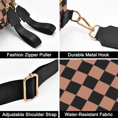 Checkered Nylon Crossbody Bag Bum Bag for Women Mom Large Checkered Fanny Packs with Adjustable Strap|B0FQ9QP3K3