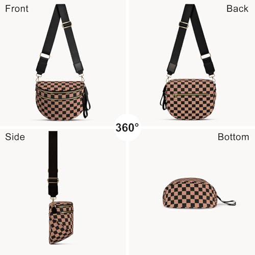 Checkered Nylon Crossbody Bag Bum Bag for Women Mom Large Checkered Fanny Packs with Adjustable Strap|B0FQ9QP3K3