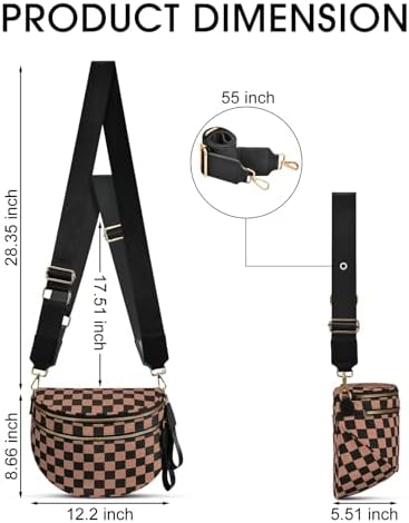 Checkered Nylon Crossbody Bag Bum Bag for Women Mom Large Checkered Fanny Packs with Adjustable Strap|B0FQ9QP3K3