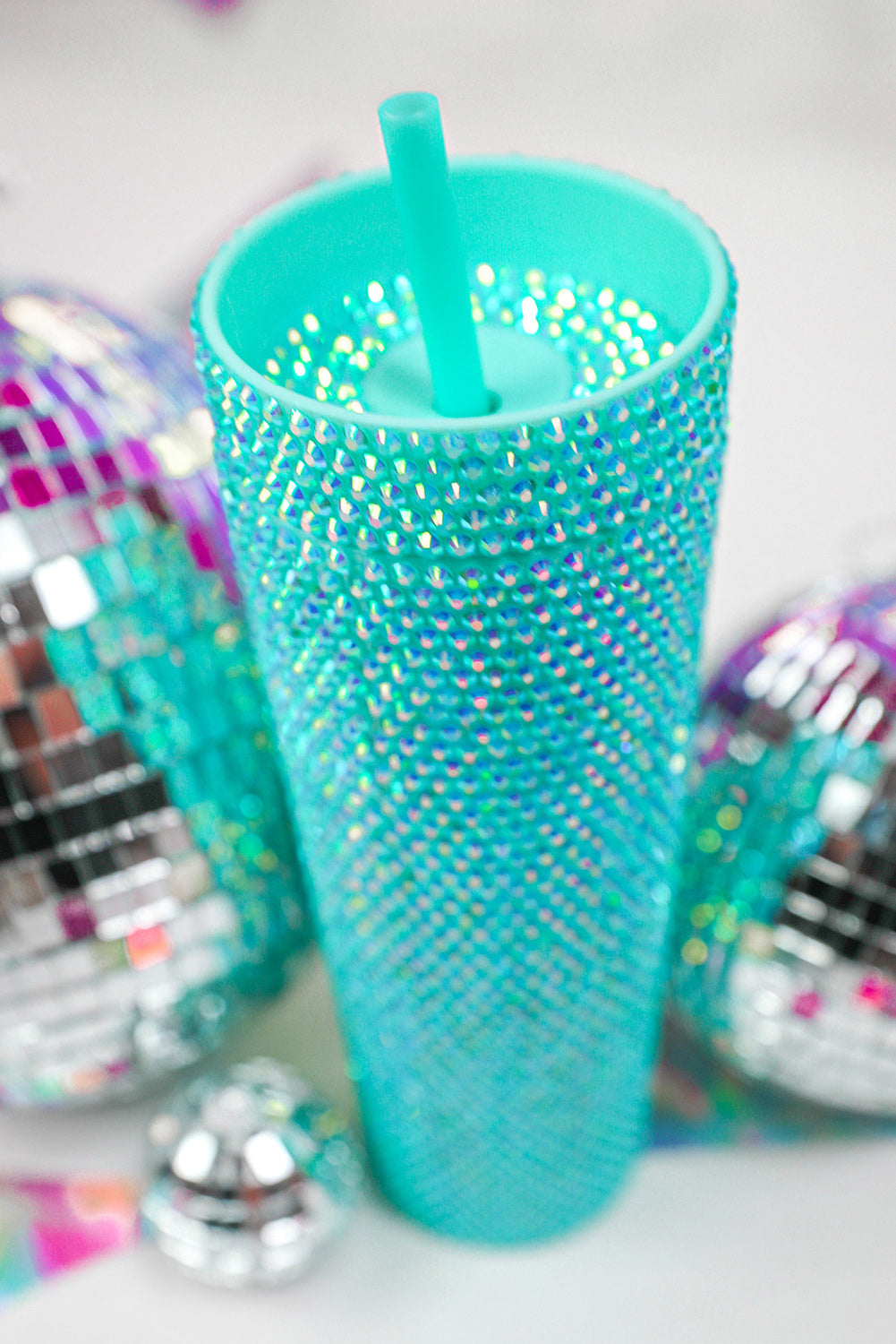 Green Full Rhinestone Straw Cup