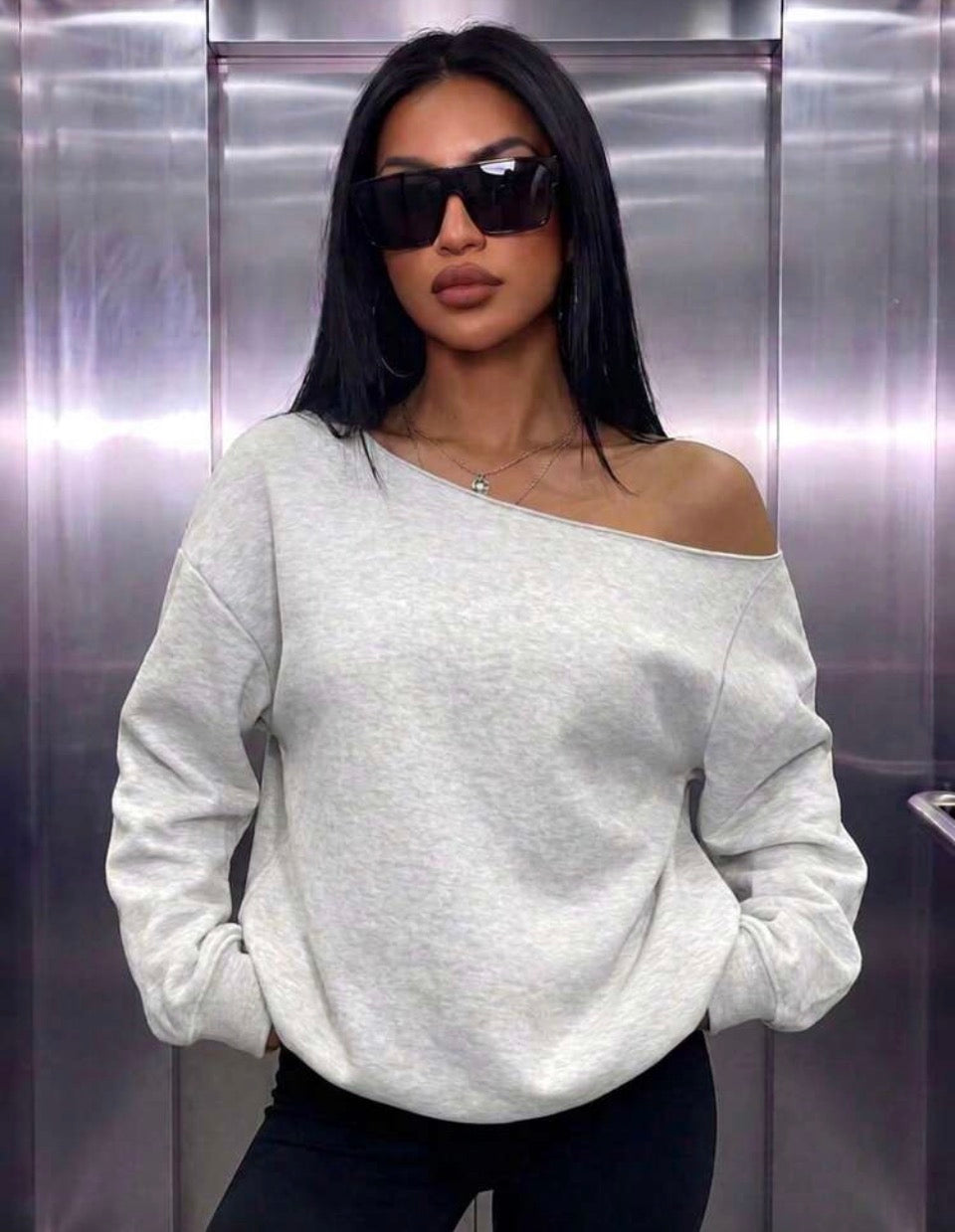 Fleece Off Shoulder Sweatshirt