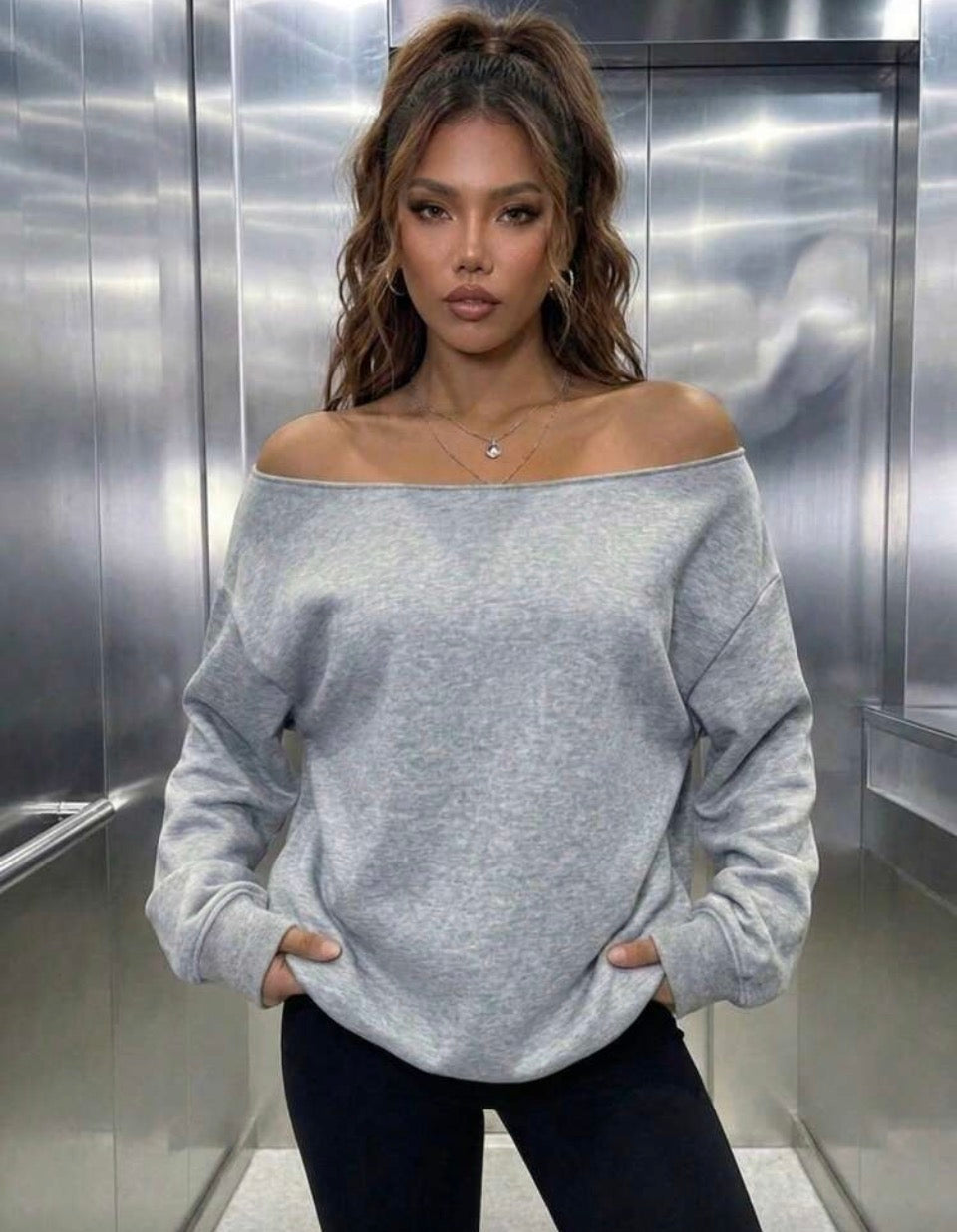 Fleece Off Shoulder Sweatshirt