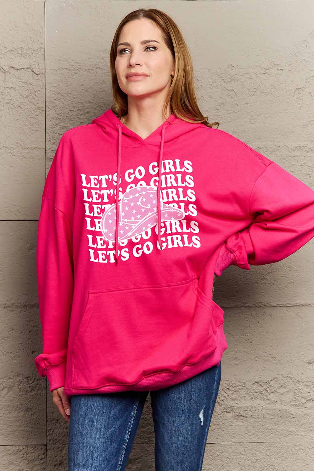 Simply Love Simply Love Full Size LET’S GO GIRLS Graphic Dropped Shoulder Hoodie