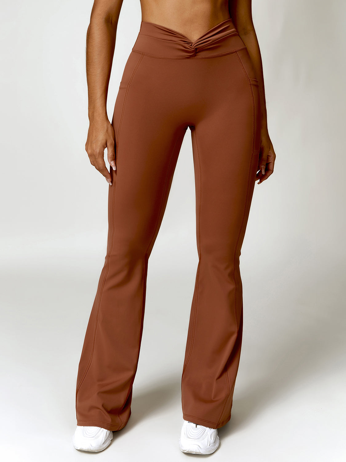 Twisted High Waist Bootcut Active Pants with Pockets