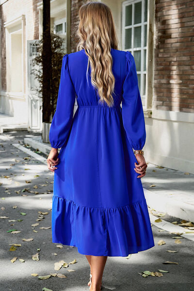 Smocked Surplice Long Sleeve Midi Dress